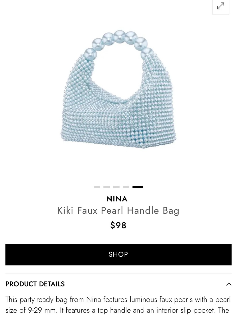 Nina Light Blue Faux Pearl Beaded Handle Bag